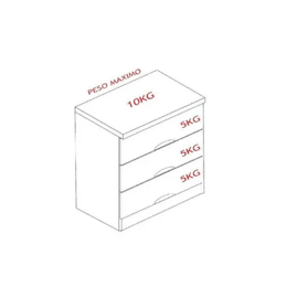 Mesa de Cabeceira Londres 47cm com 3 gavetas Amendoa medidas peso